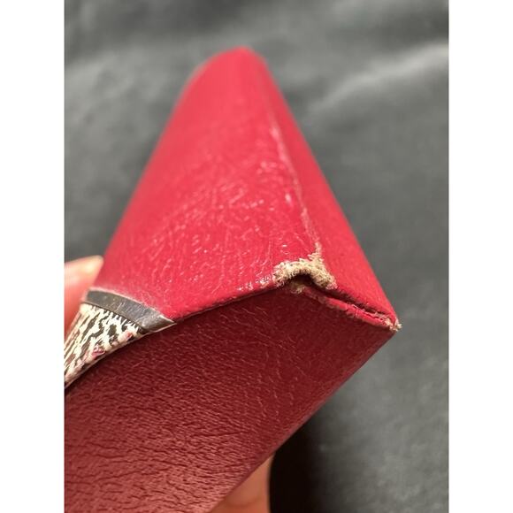 Vintage 1950s Red Hard Shell Leather Eyeglass Case Black Speckled Velvet Lined